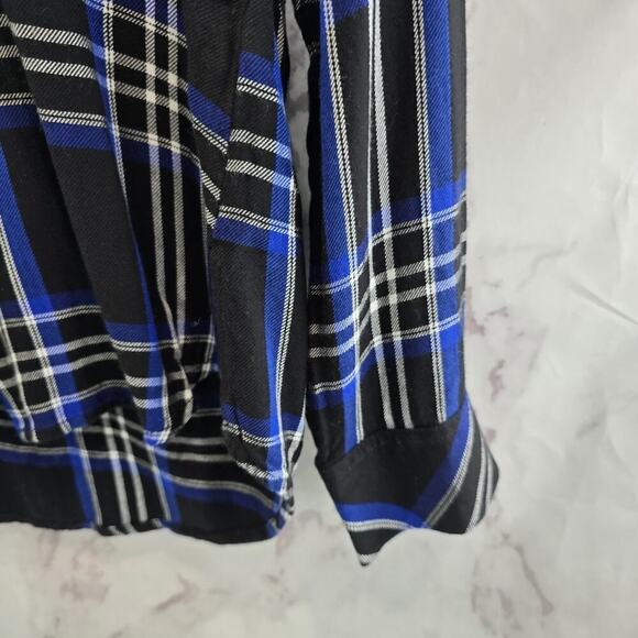 Anthropologie Shirt Womens Small Button Up Plaid Black Blue Sanctuary - Picture 4 of 12